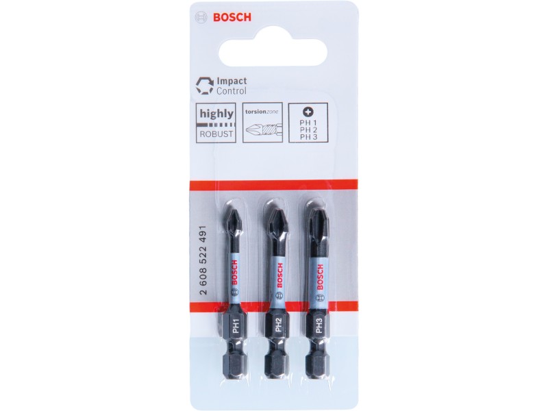 3-delni komplet vijačnih nastavkov Bosch, PH1 x 55, PH2 x 55, PH3x 55 mm, 2608522491